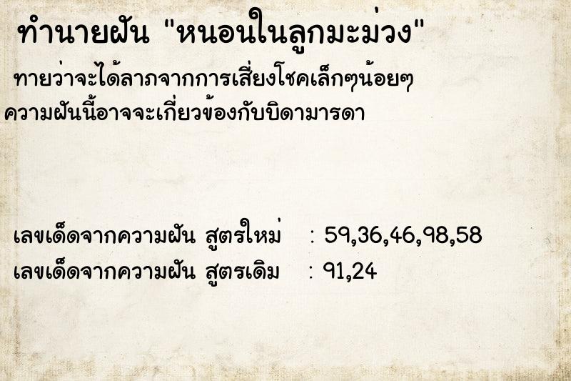 ทำนายฝันทำนายฝันหนอนในลูกมะม่วง