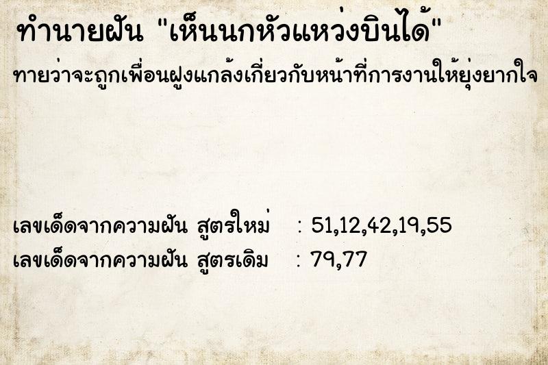 ทำนายฝันทำนายฝันเห็นนกหัวแหว่งบินได้
