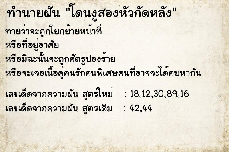 ทำนายฝันโดนงูสองหัวกัดหลัง ทำนายฝันทำนายฝันโดนงูสองหัวกัดหลัง