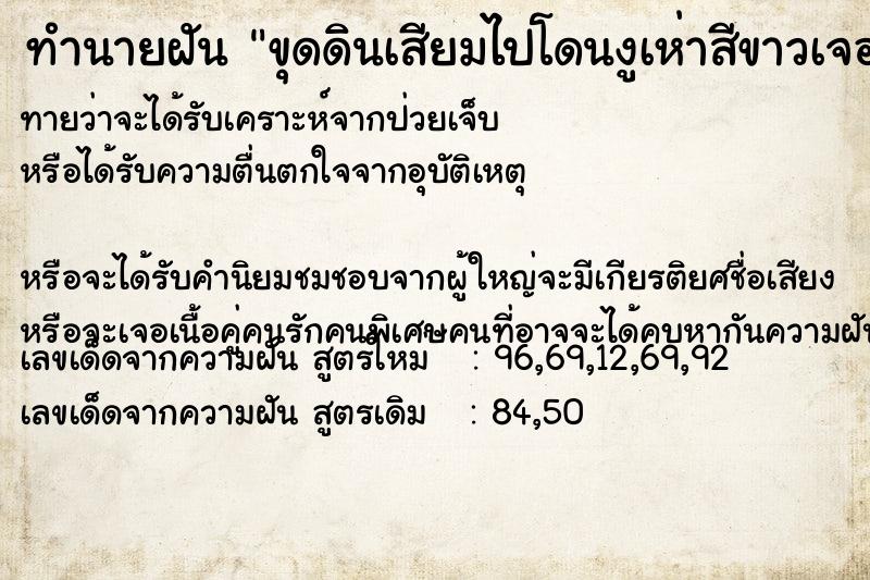 ทำนายฝันขุดดินเสียมไปโดนงูเห่าสีขาวเจอพระสงฆ์ช่วยไว้ ทำนายฝันทำนายฝันขุดดินเสียมไปโดนงูเห่าสีขาวเจอพระสงฆ์ช่วยไว้