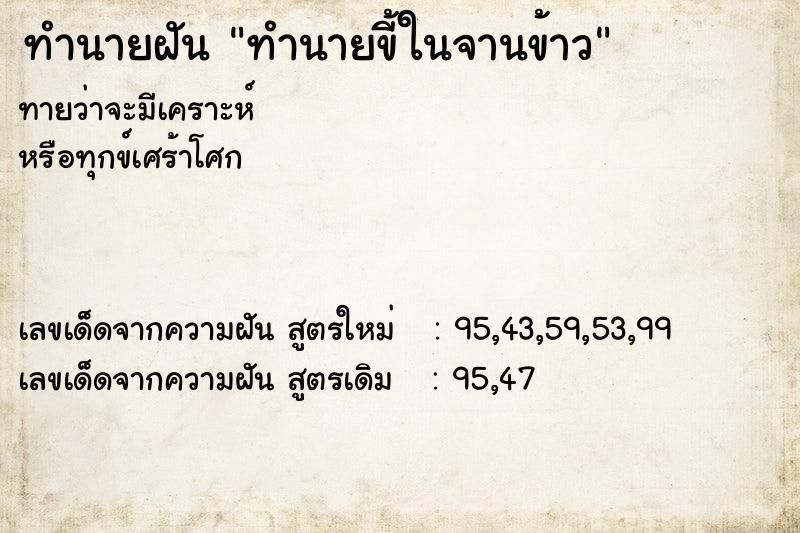 ทำนายฝันทำนายขี้ในจานข้าว ทำนายฝันทำนายฝันทำนายขี้ในจานข้าว