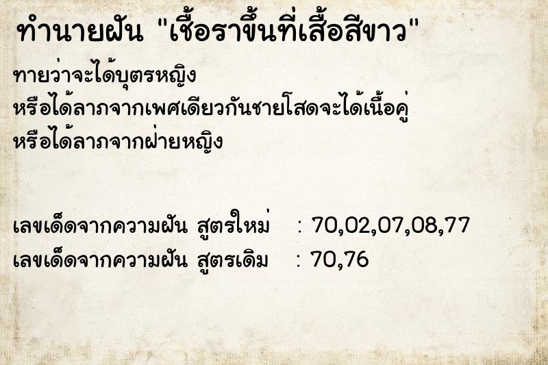 ทำนายฝันเชื้อราขึ้นที่เสื้อสีขาว ทำนายฝันทำนายฝันเชื้อราขึ้นที่เสื้อสีขาว