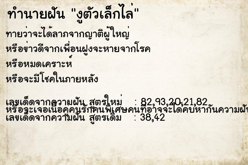 ทำนายฝันทำนายฝันงูตัวเล็กไล่