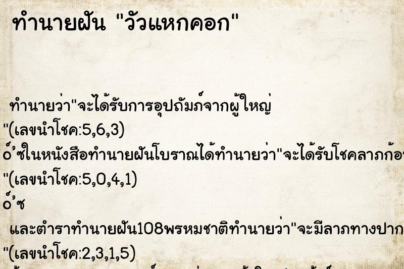 ทำนายฝัน วัวแหกคอก ทำนายฝัน วัวแหกคอก