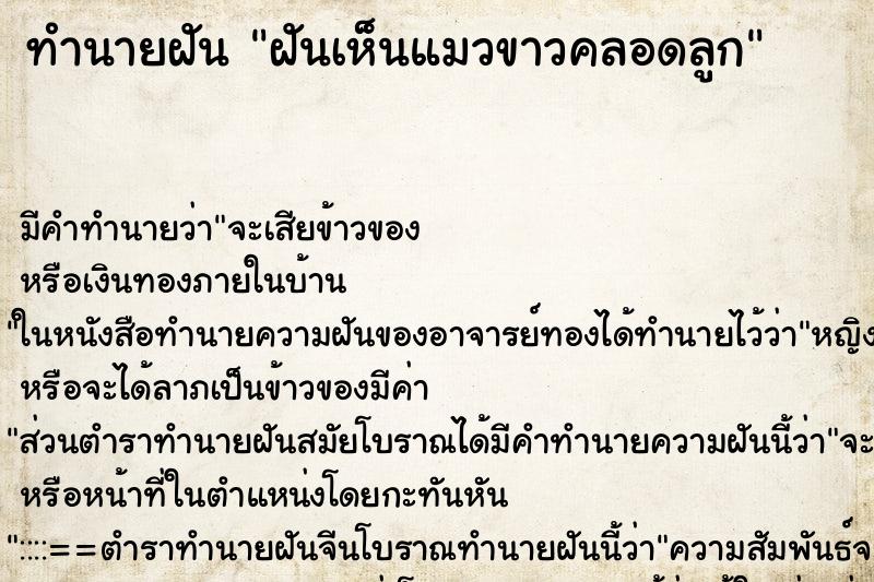 ทำนายฝันทำนายฝันฝันเห็นแมวขาวคลอดลูก