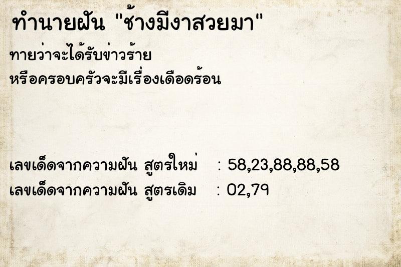 ทำนายฝันช้างมีงาสวยมา ทำนายฝันทำนายฝันช้างมีงาสวยมา