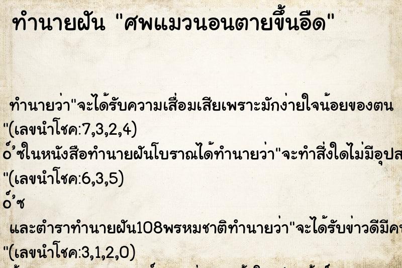 ทำนายฝัน ศพแมวนอนตายขึ้นอืด