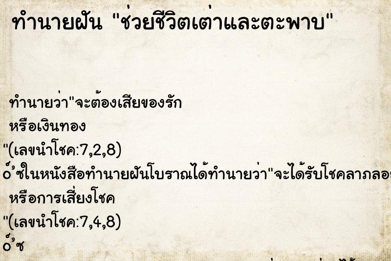 ทำนายฝันทำนายฝันช่วยชีวิตเต่าและตะพาบ