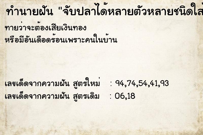 ทำนายฝันทำนายฝันจับปลาได้หลายตัวหลายชนิดใส่ถุง