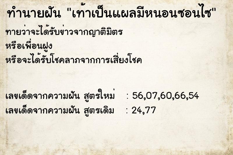 ทำนายฝันทำนายฝันเท้าเป็นแผลมีหนอนซอนไซ