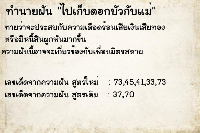 ทำนายฝันทำนายฝันไปเก็บดอกบัวกับแม่