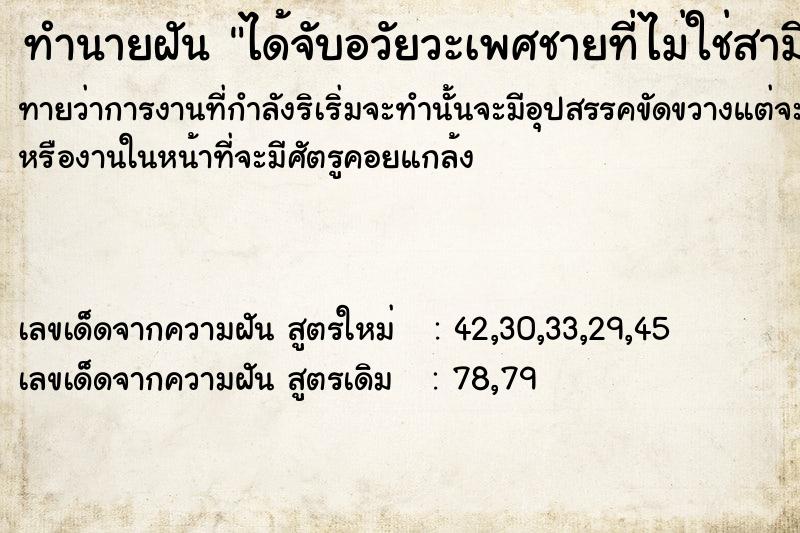 ทำนายฝันได้จับอวัยวะเพศชายที่ไม่ใช่สามีตัวเอง ทำนายฝันทำนายฝันได้จับอวัยวะเพศชายที่ไม่ใช่สามีตัวเอง