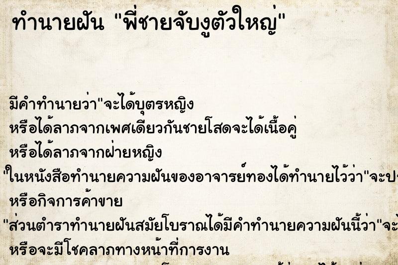 ทำนายฝัน พี่ชายจับงูตัวใหญ่ ตำราโบราณ แม่นที่สุดในโลก