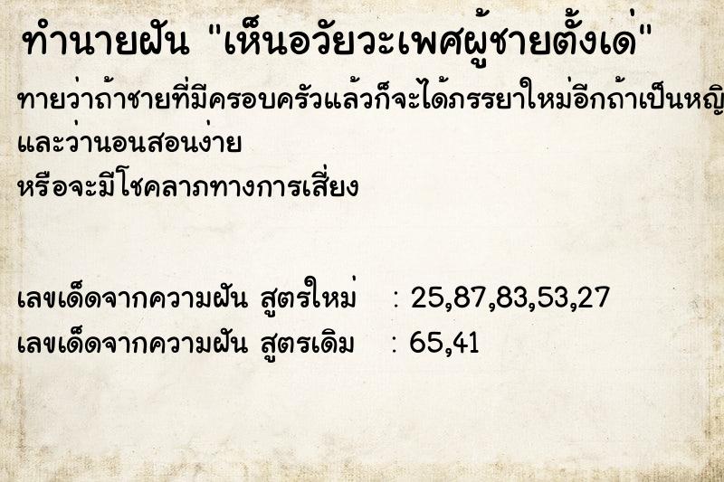 ทำนายฝันทำนายฝันเห็นอวัยวะเพศผู้ชายตั้งเด่