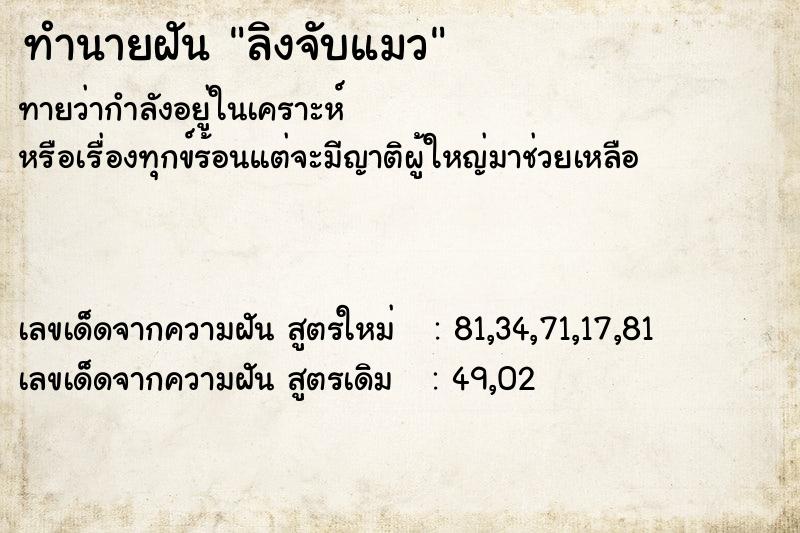 ทำนายฝันทำนายฝันลิงจับแมว