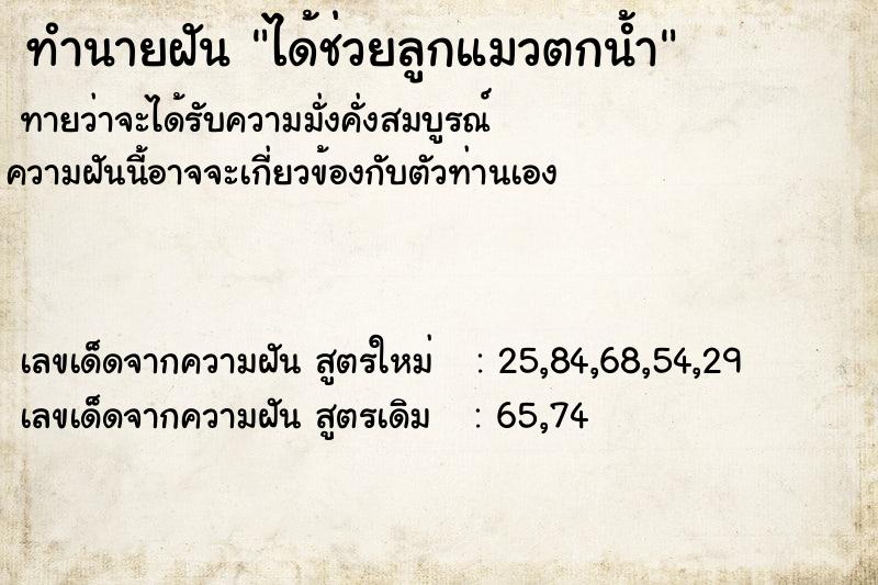 ทำนายฝันทำนายฝันได้ช่วยลูกแมวตกน้ำ