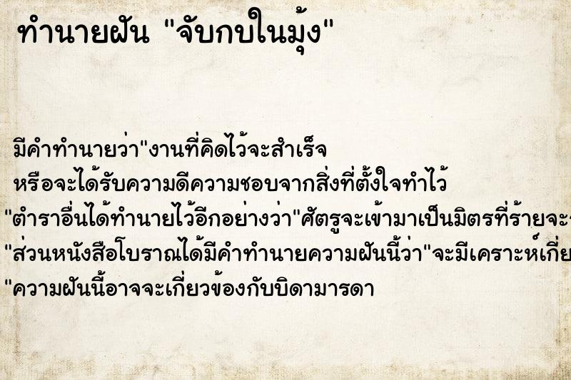 ทำนายฝัน จับกบในมุ้ง ทำนายฝัน จับกบในมุ้ง