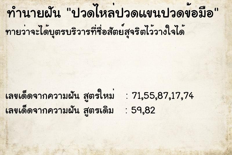 ทำนายฝันปวดไหล่ปวดแขนปวดข้อมือ ทำนายฝันทำนายฝันปวดไหล่ปวดแขนปวดข้อมือ