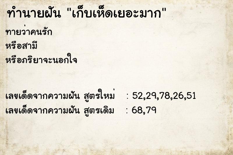 ทำนายฝัน เก็บเห็ดเยอะมาก ทำนายฝัน เก็บเห็ดเยอะมาก