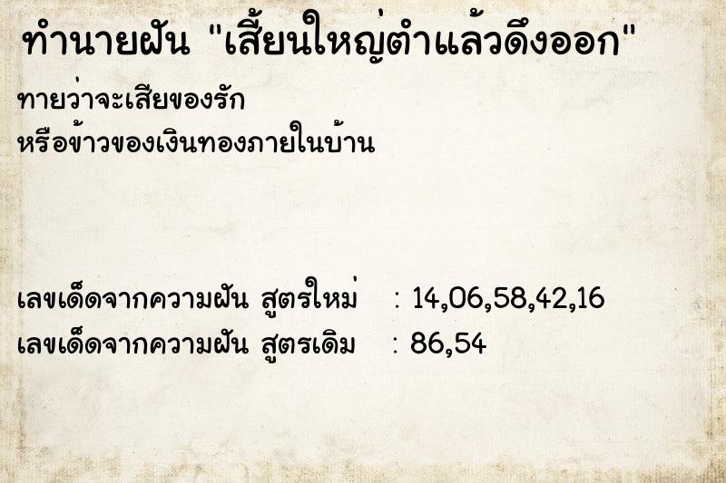 ทำนายฝันเสี้ยนใหญ่ตำแล้วดึงออก ทำนายฝันทำนายฝันเสี้ยนใหญ่ตำแล้วดึงออก