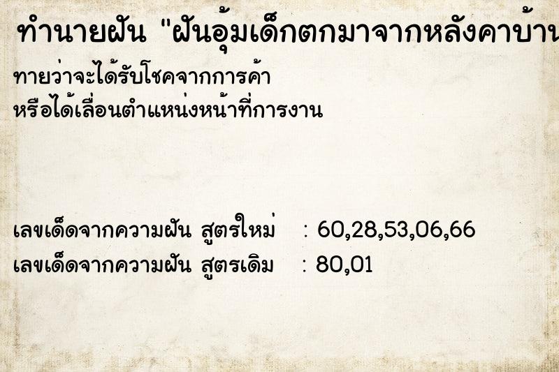 ทำนายฝันฝันอุ้มเด็กตกมาจากหลังคาบ้าน ทำนายฝันทำนายฝันฝันอุ้มเด็กตกมาจากหลังคาบ้าน