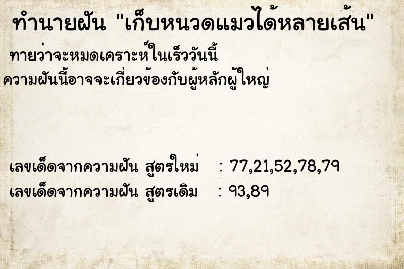 ทำนายฝัน เก็บหนวดแมวได้หลายเส้น ทำนายฝัน เก็บหนวดแมวได้หลายเส้น