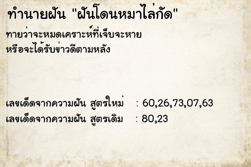 ทำนายฝัน ฝันโดนหมาไล่กัด ทำนายฝัน ฝันโดนหมาไล่กัด