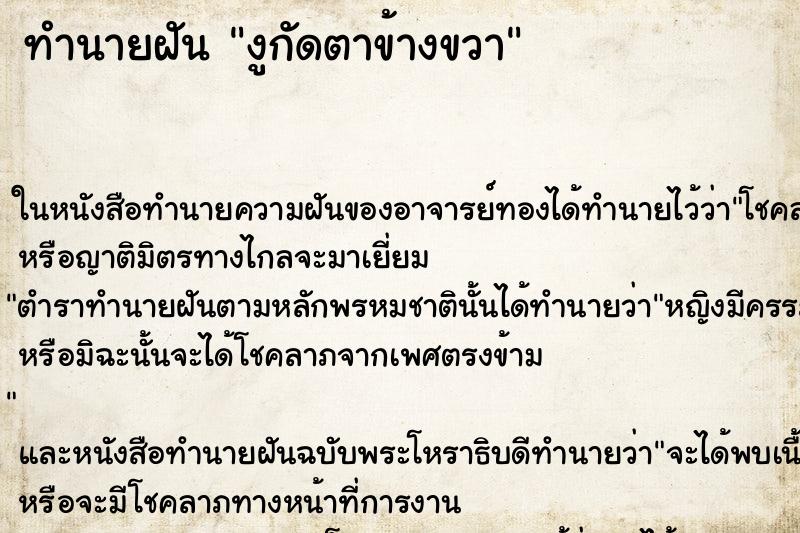 ทำนายฝัน งูกัดตาข้างขวา ตำราโบราณ แม่นที่สุดในโลก