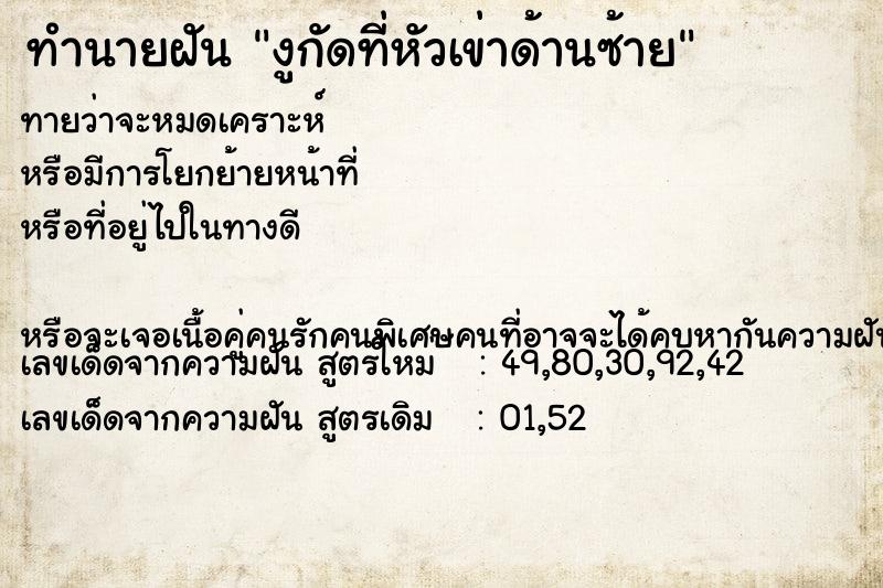 ทำนายฝันทำนายฝันงูกัดที่หัวเข่าด้านซ้าย