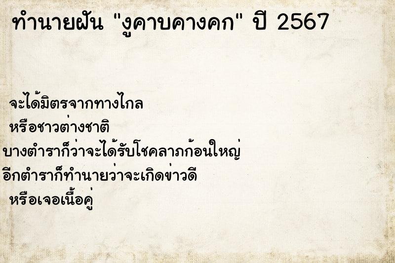 ทำนายฝัน งูคาบคางคก ทำนายฝัน งูคาบคางคก