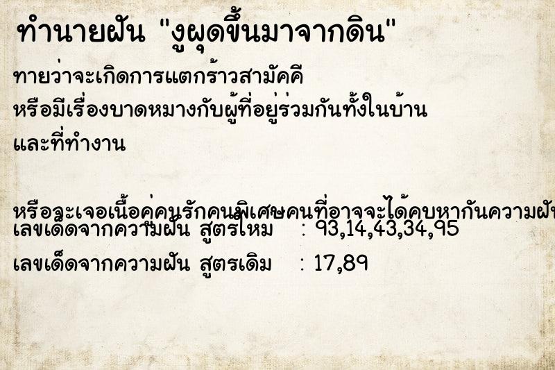 ทำนายฝันทำนายฝันงูผุดขึ้นมาจากดิน