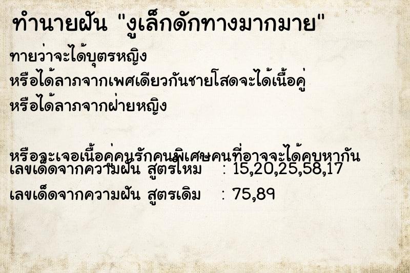 ทำนายฝันงูเล็กดักทางมากมาย ทำนายฝันทำนายฝันงูเล็กดักทางมากมาย