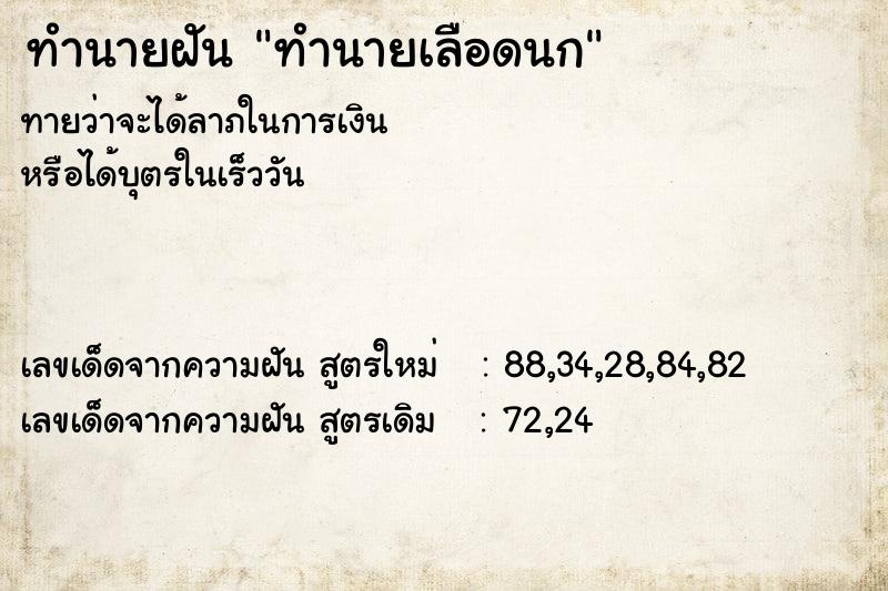 ทำนายฝันทำนายเลือดนก ทำนายฝันทำนายฝันทำนายเลือดนก