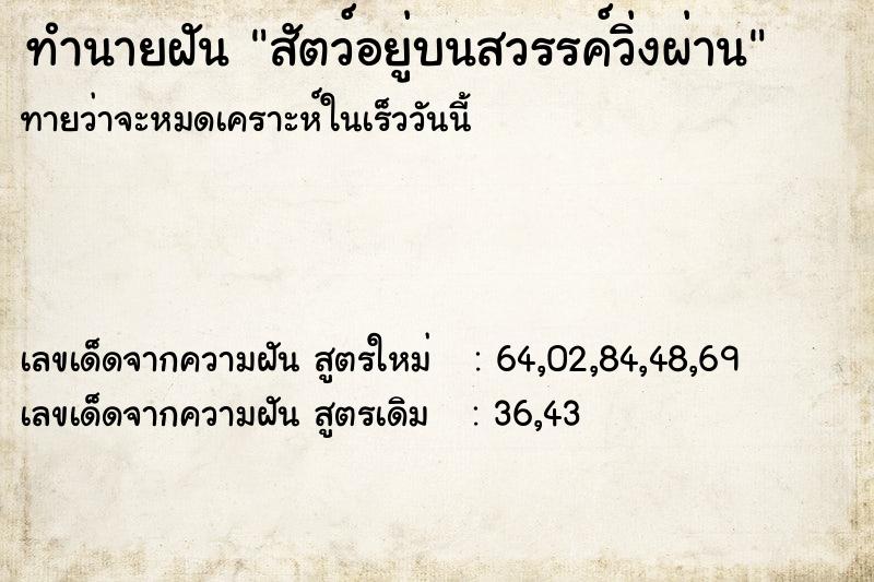 ทำนายฝันสัตว์อยู่บนสวรรค์วิ่งผ่าน ทำนายฝันทำนายฝันสัตว์อยู่บนสวรรค์วิ่งผ่าน