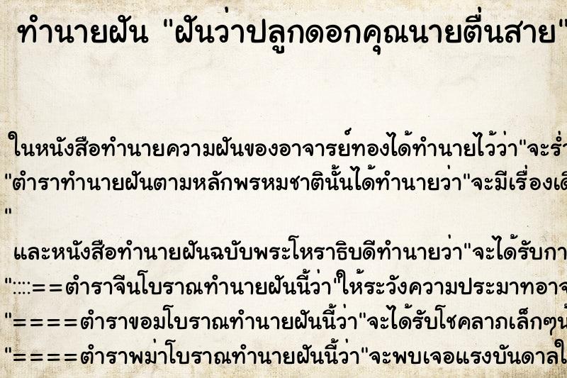 ทำนายฝันทำนายฝันฝันว่าปลูกดอกคุณนายตื่นสาย
