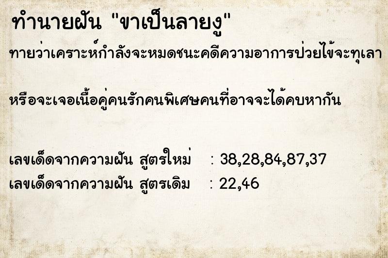 ทำนายฝันขาเป็นลายงู ทำนายฝันทำนายฝันขาเป็นลายงู
