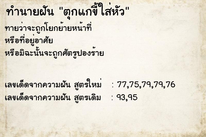 ทำนายฝัน ตุกแกขี้ใส่หัว ทำนายฝัน ตุกแกขี้ใส่หัว