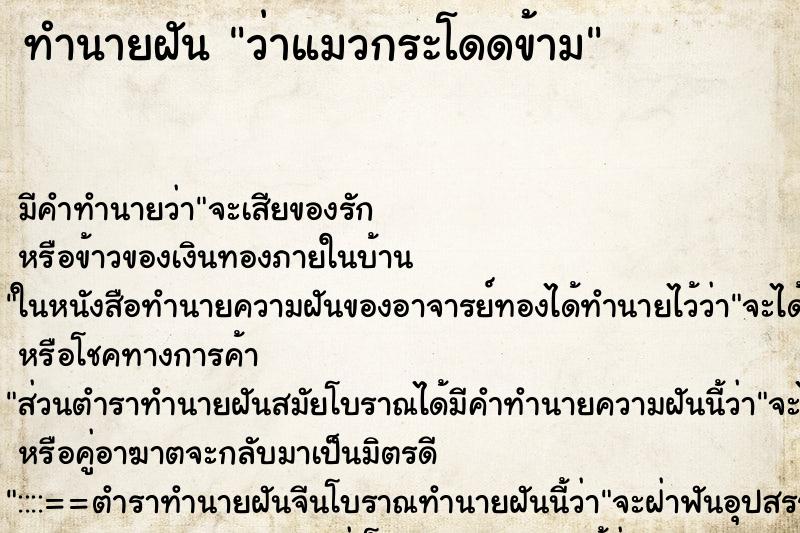 ทำนายฝัน ว่าแมวกระโดดข้าม ทำนายฝัน ว่าแมวกระโดดข้าม