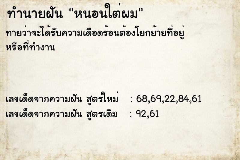 ทำนายฝันหนอนใต่ผม ทำนายฝันทำนายฝันหนอนใต่ผม