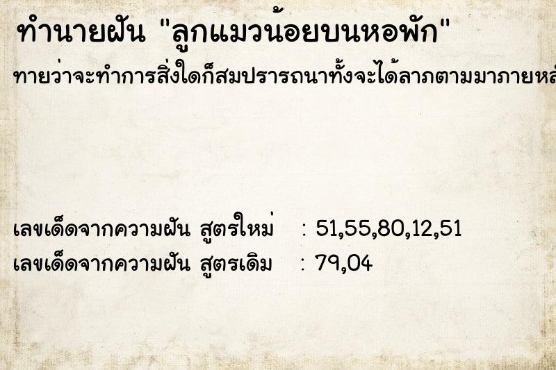 ทำนายฝันลูกแมวน้อยบนหอพัก ทำนายฝันทำนายฝันลูกแมวน้อยบนหอพัก