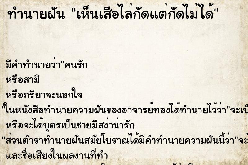 ทำนายฝัน เห็นเสือไล่กัดแต่กัดไม่ได้ ทำนายฝัน เห็นเสือไล่กัดแต่กัดไม่ได้