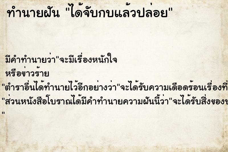 ทำนายฝัน ได้จับกบแล้วปล่อย ทำนายฝัน ได้จับกบแล้วปล่อย