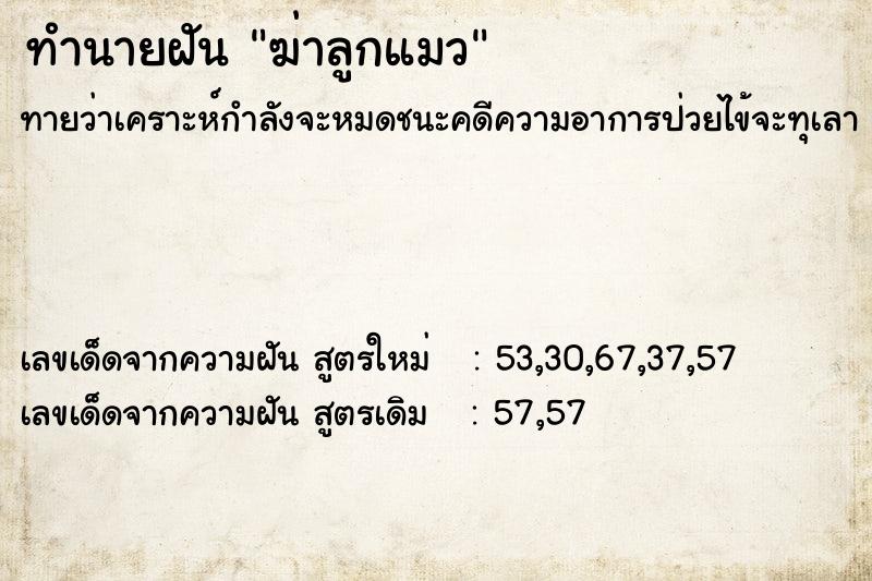 ทำนายฝัน ฆ่าลูกแมว ทำนายฝัน ฆ่าลูกแมว
