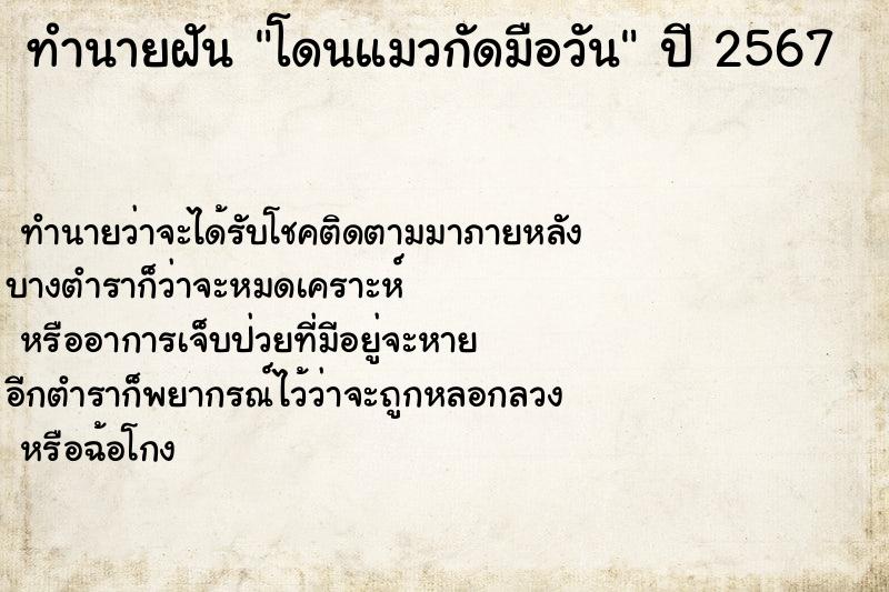 ทำนายฝันทำนายฝันโดนแมวกัดมือวัน