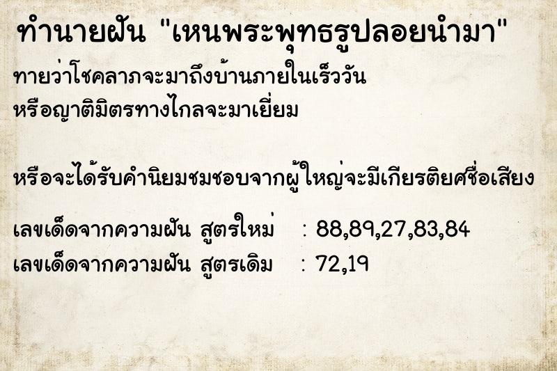 ทำนายฝันเหนพระพุทธรูปลอยนำมา ทำนายฝันทำนายฝันเหนพระพุทธรูปลอยนำมา