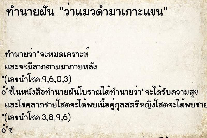 ทำนายฝัน ว่าแมวดำมาเกาะแขน ทำนายฝัน ว่าแมวดำมาเกาะแขน