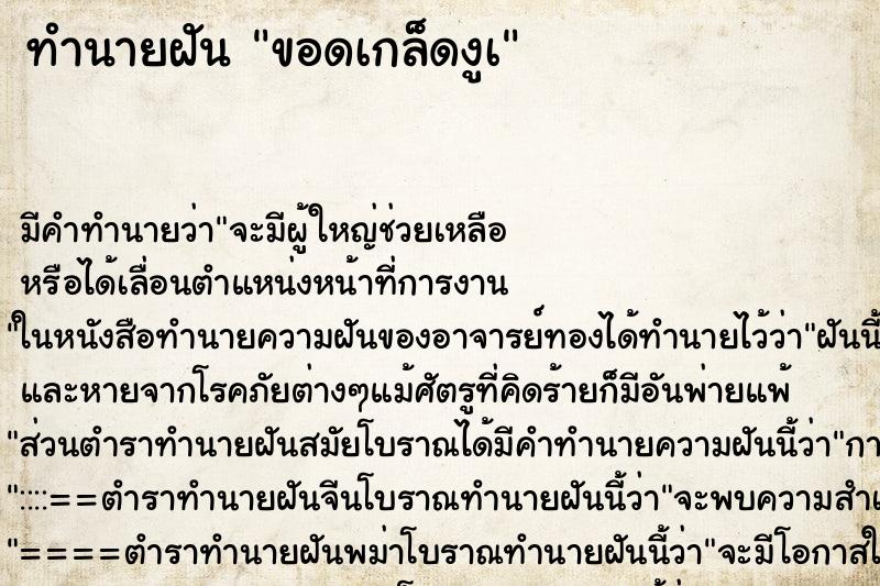 ทำนายฝัน ขอดเกล็ดงูเ ทำนายฝัน ขอดเกล็ดงูเ