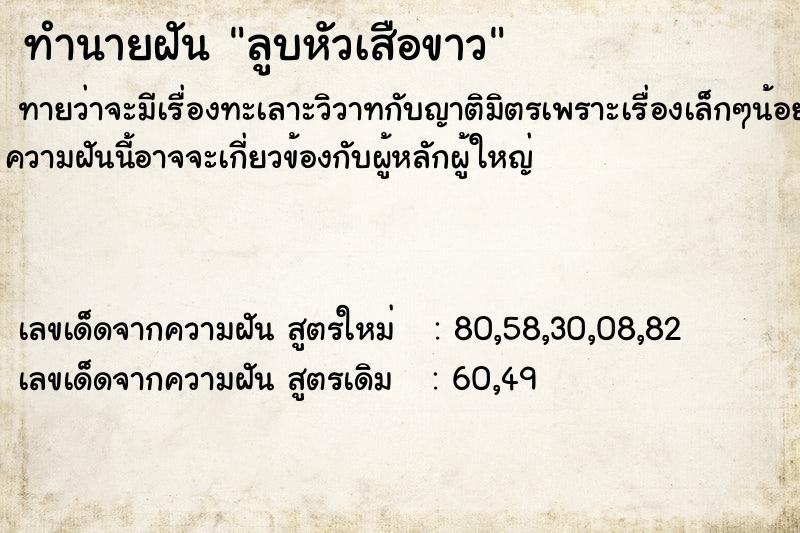 ทำนายฝันลูบหัวเสือขาว ทำนายฝันทำนายฝันลูบหัวเสือขาว