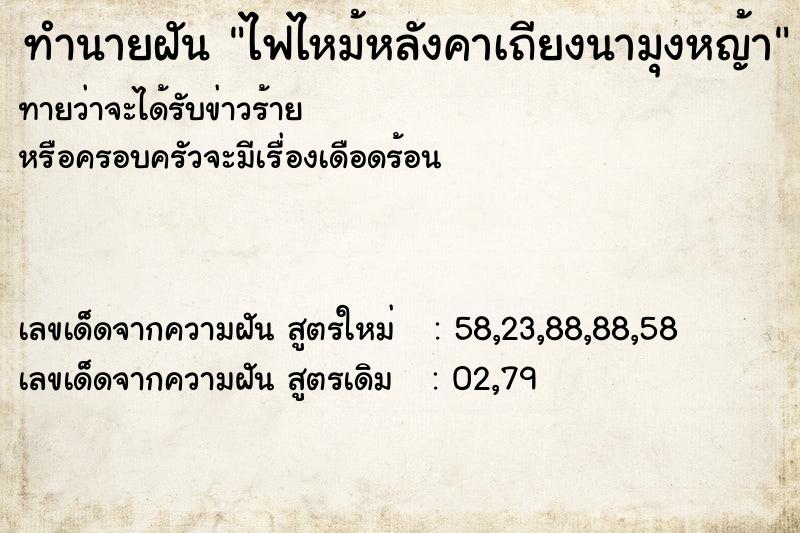 ทำนายฝันทำนายฝันไฟไหม้หลังคาเถียงนามุงหญ้า