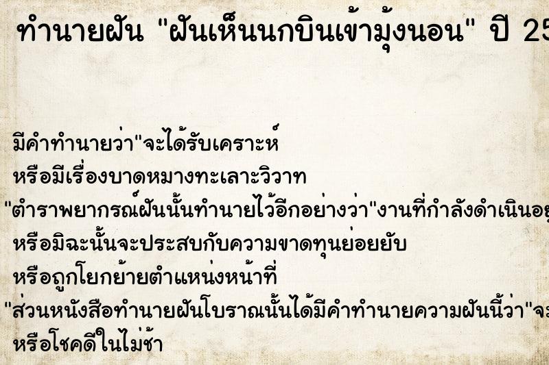 ทำนายฝันทำนายฝันฝันเห็นนกบินเข้ามุ้งนอน